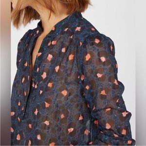 The Korner Metallic Thread Floral Cheetah Leopard Sheer Blouse M Medium